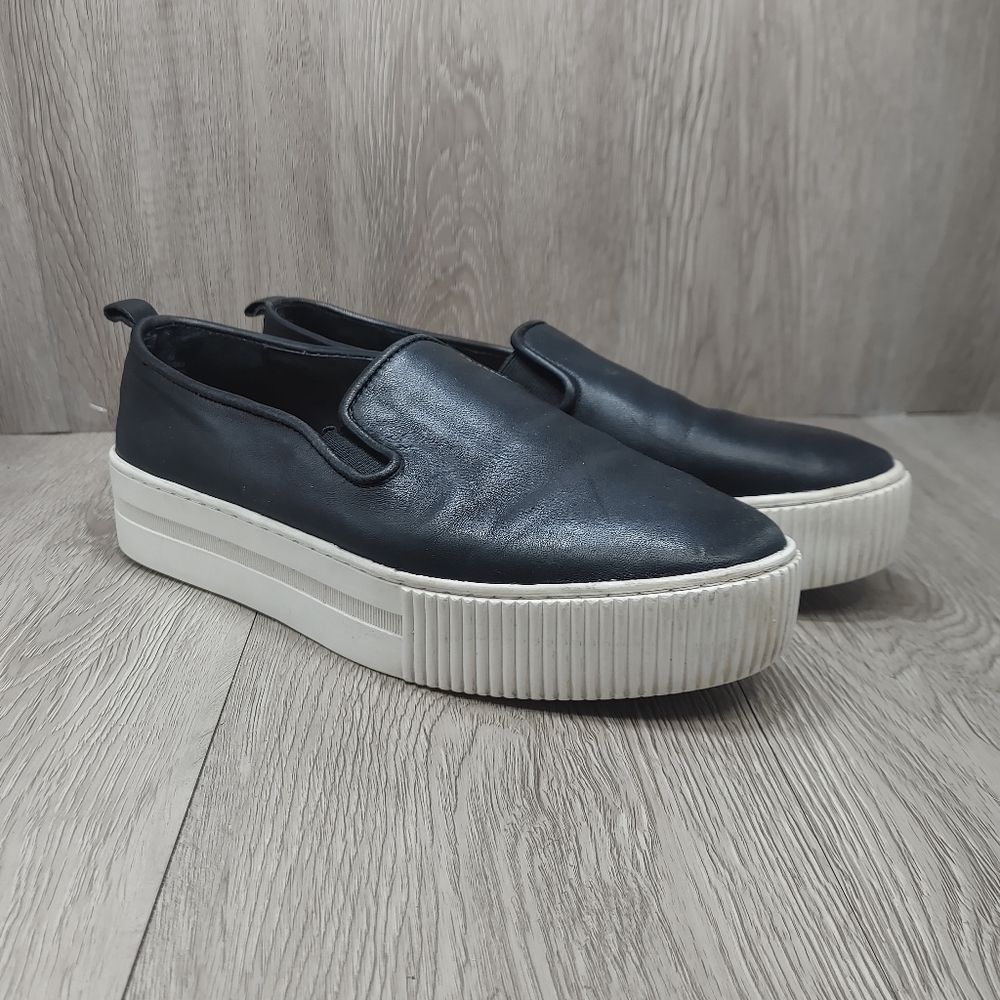Halogen Black Leather Slip-On Platform Sneakers with White Sole